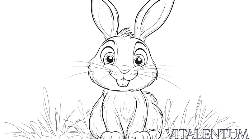 Monochrome Bunny in Grass Line Art AI Image