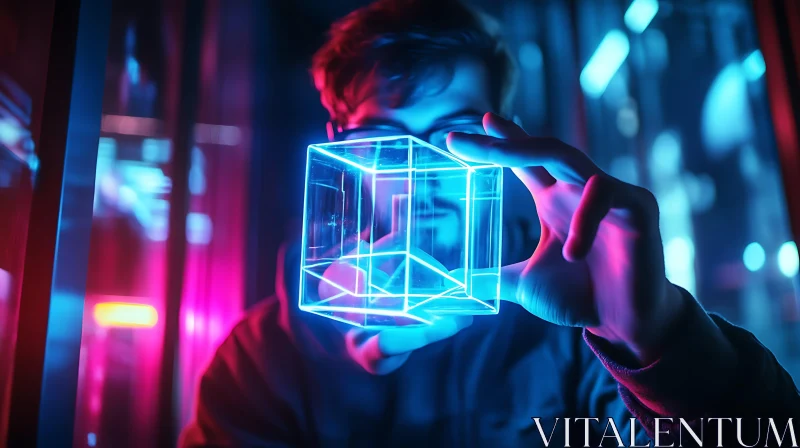 AI ART Man Holding Glowing Cube