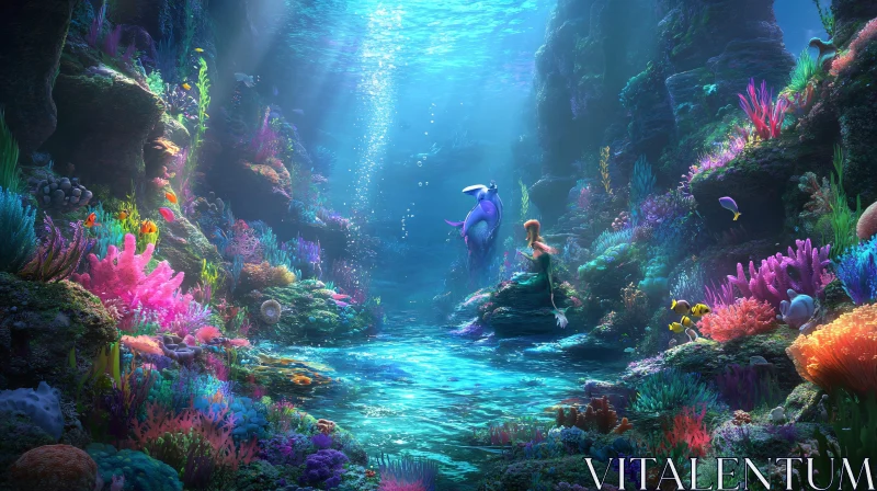 Colorful Coral Reef with Mermaid AI Image