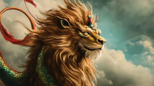 Majestic Lion Dragon Digital Illustration