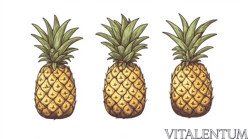 AI ART Three Pineapples Sketch Art