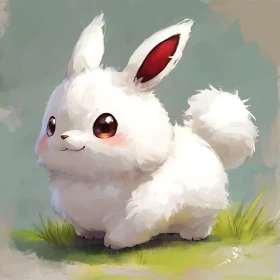 Charming White Bunny Digital Painting