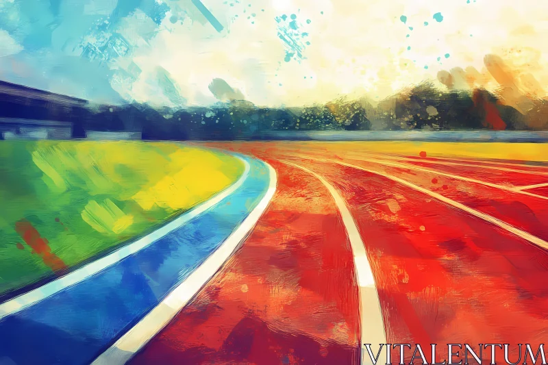 Colorful Athletics Track in a Stadium Setting AI Image