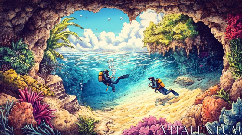 Divers Exploring the Depths of the Ocean AI Image