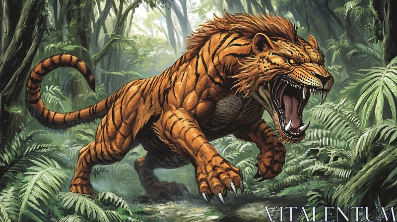 Angry Tiger in the Forest AI Image