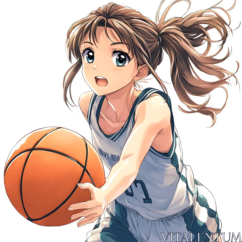 Energetic Female Anime Basketball Scene AI Image