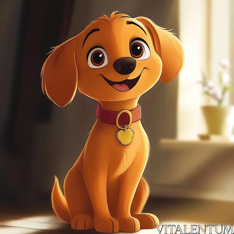 Cute Animated Puppy Sitting Indoors AI Image