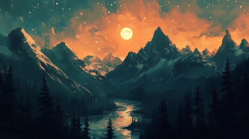 Night Sky Mountain Landscape Art