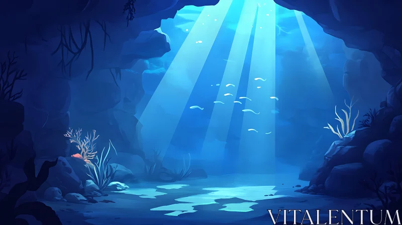 AI ART Underwater Cave with Sun Rays