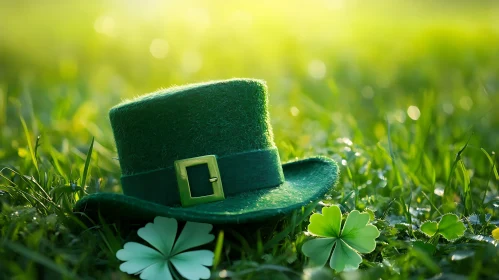 Lucky Green Hat in Grassy Meadow