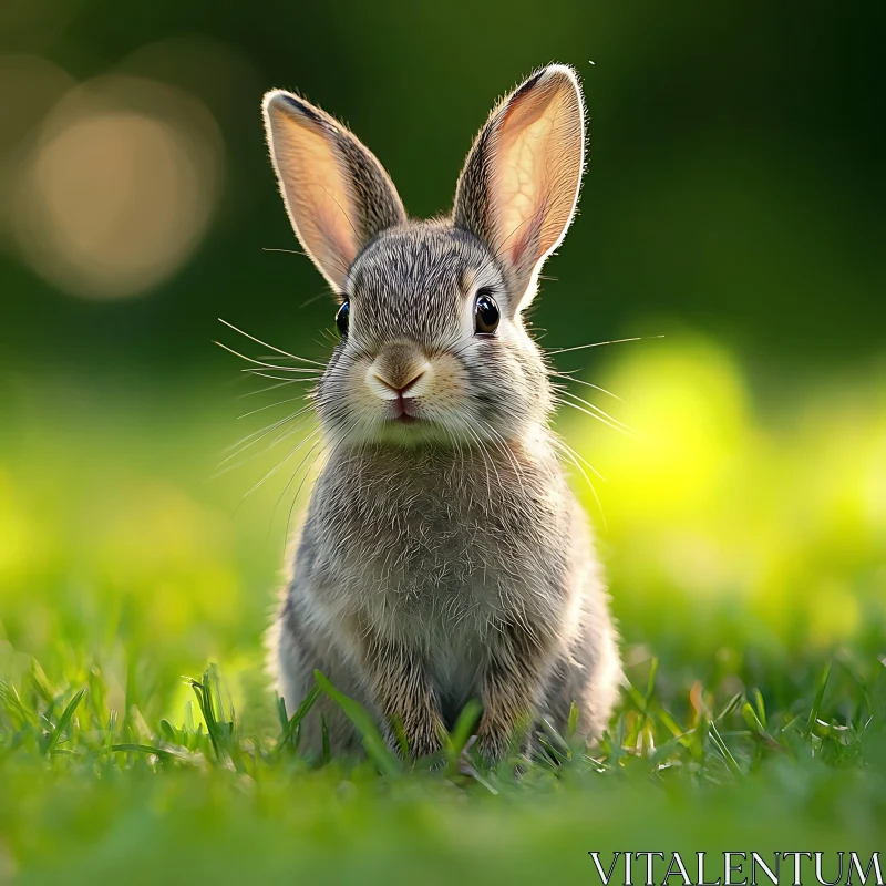 Close-Up of a Cute Rabbit in Grass AI Image