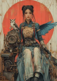 Steampunk Portrait of a Woman with Owl