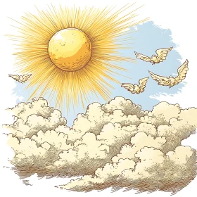 Birds Flying Under the Sun