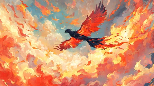 Soaring Phoenix in the Sky of Fire