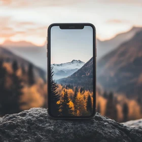 Autumn Mountain Scenery on Phone Display