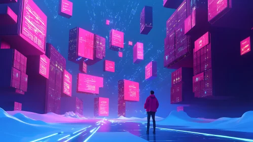 Digital Future Landscape with Figure