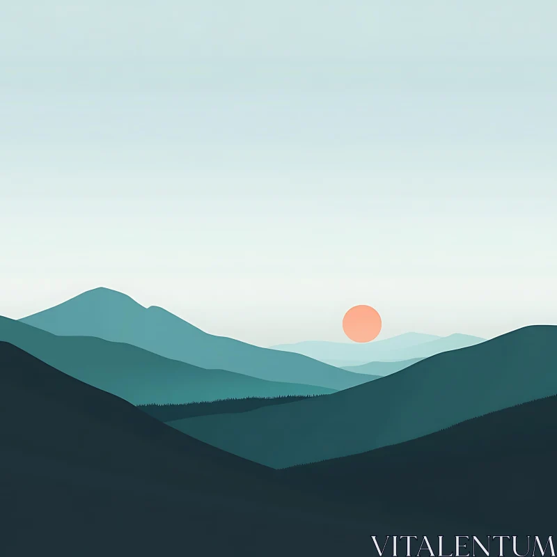 AI ART Peaceful Mountain Sunset Illustration