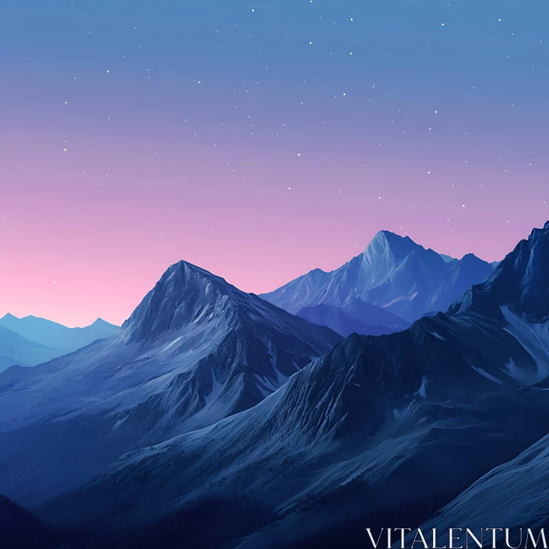 AI ART Blue Mountains and Pink Sky Landscape