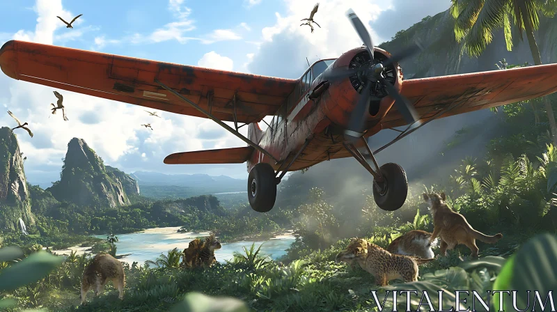 Vintage Plane in Tropical Paradise AI Image