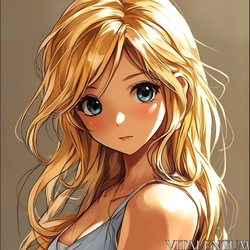 Serene Anime Girl with Blonde Hair and Blue Eyes AI Image