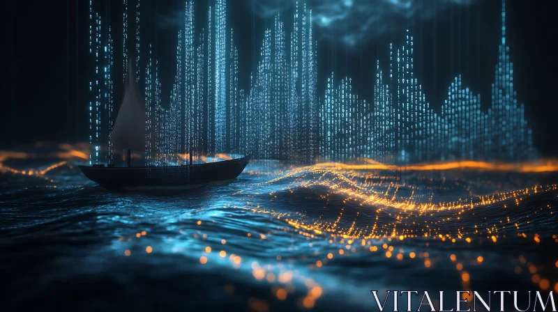 Boat on Data Ocean AI Image