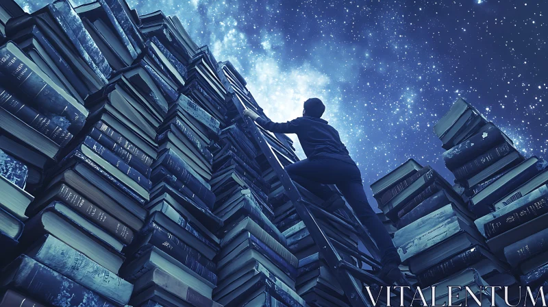 Ascent to Wisdom: Books and Stars AI Image