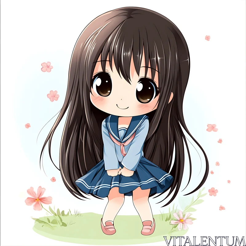 Adorable Chibi Schoolgirl Anime Art AI Image