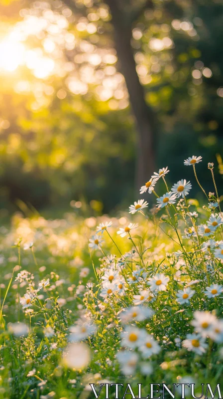 AI ART Daisies Blossoming in Golden Light