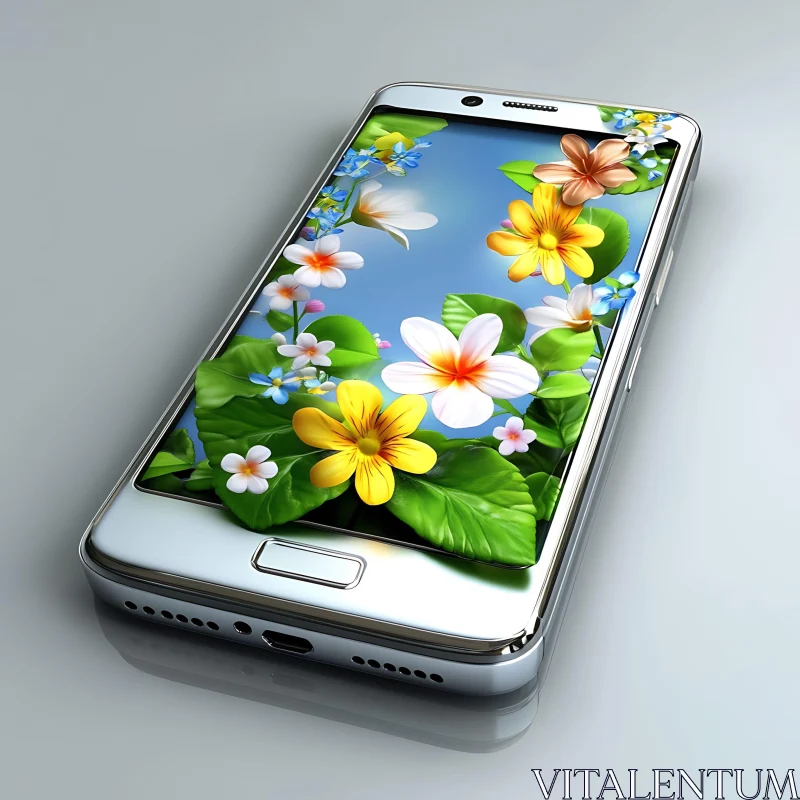 AI ART Blossoming Smartphone: Floral Display on Screen