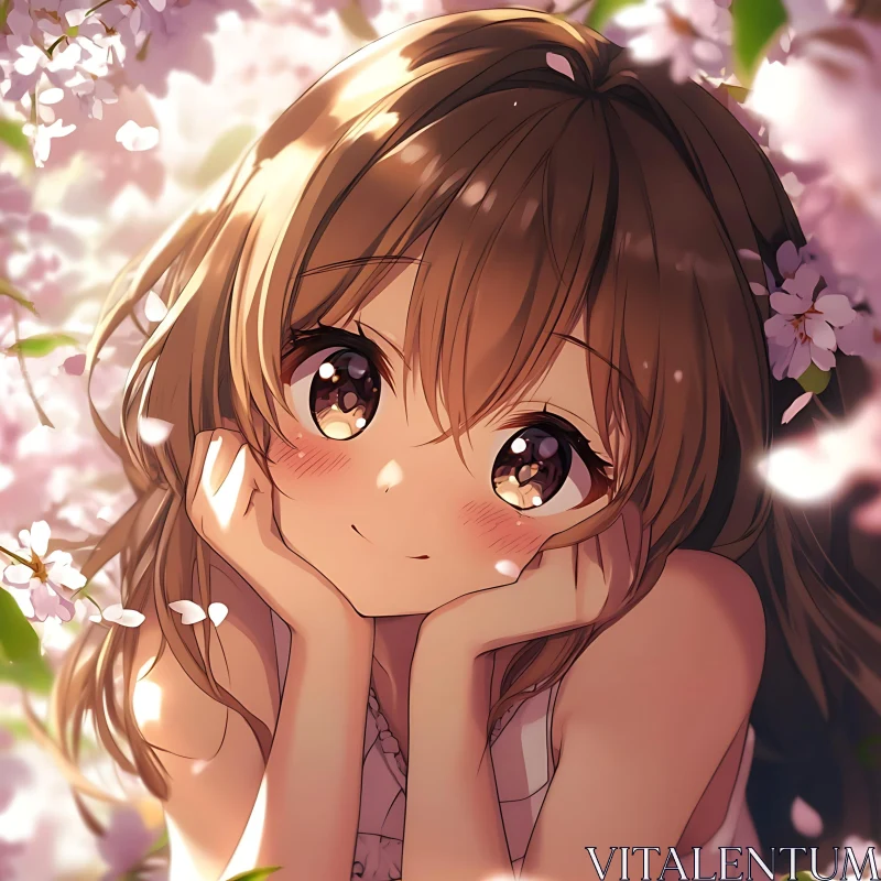 Adorable Anime Girl with Spring Blossoms AI Image