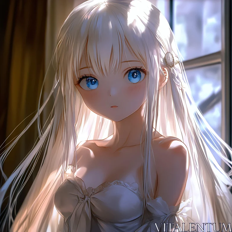 Anime Girl by the Window AI Image