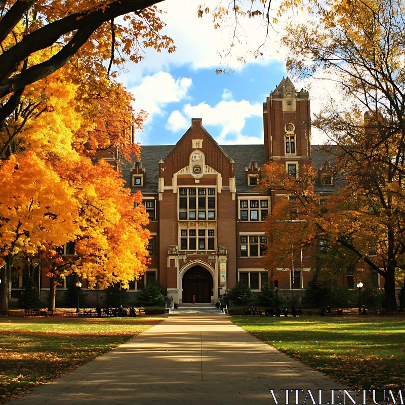 University Campus with Autumn Colors AI Image