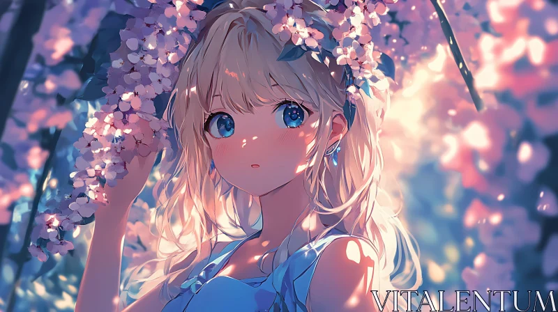 AI ART Blonde Anime Girl with Blossoms and Sunlight