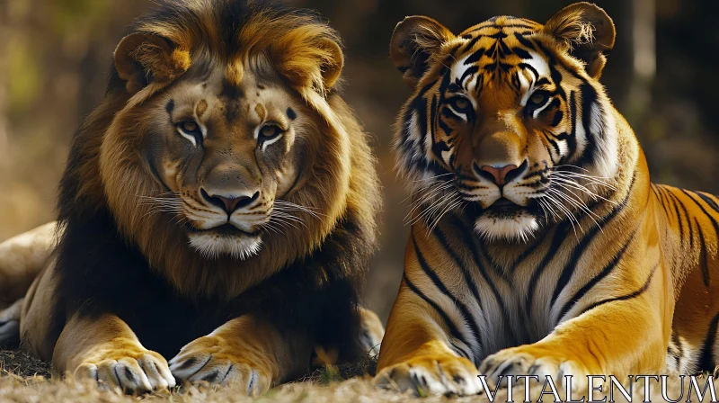 AI ART Wildlife Portrait: Lion and Tiger Resting