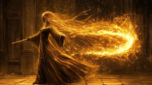 Enchanting Wizardry: A Golden Spellcaster