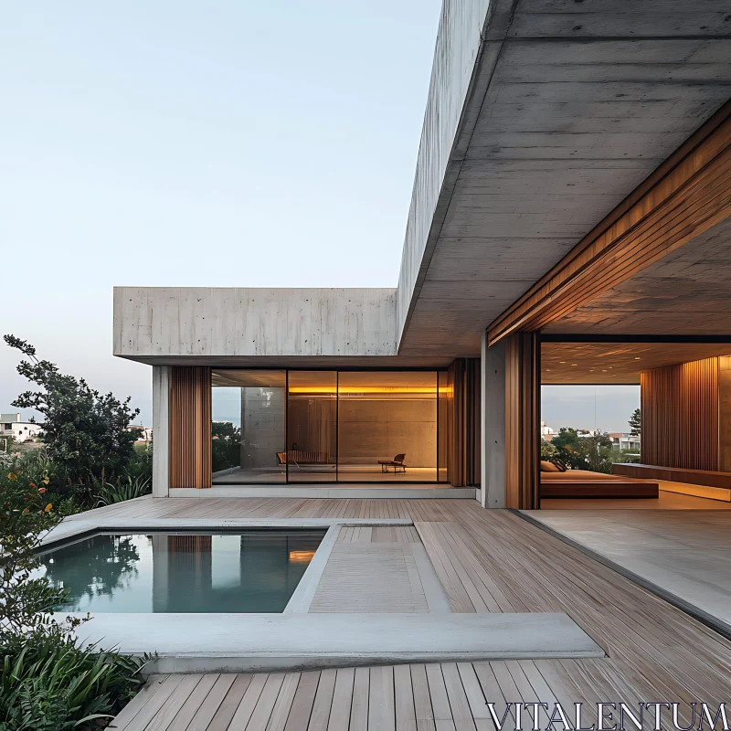 Contemporary Concrete and Wooden Home Design AI Image