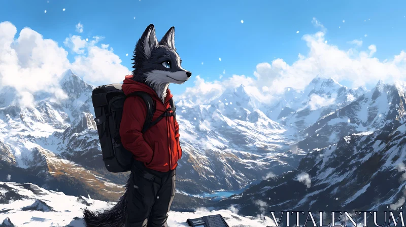 AI ART Mountain Furry Wolf Illustration