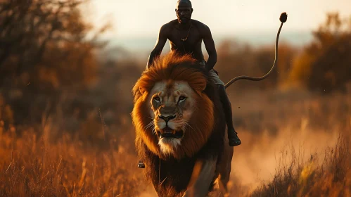 Man Riding a Lion Artwork