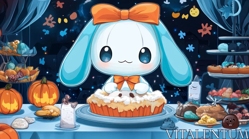 AI ART Whimsical Cartoon Rabbit Dessert Table