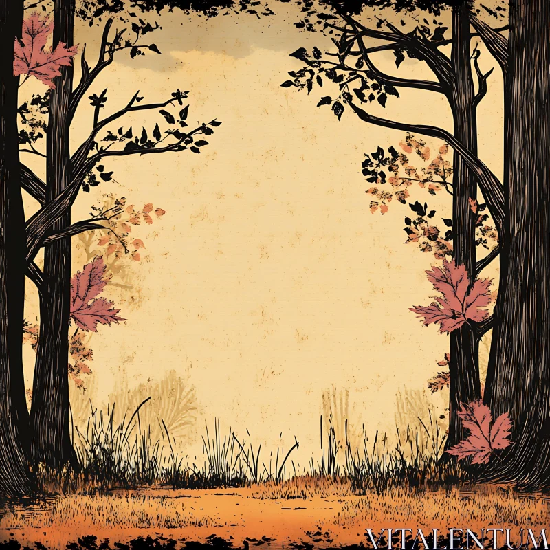 Autumn Forest Illustration with Trees AI Image