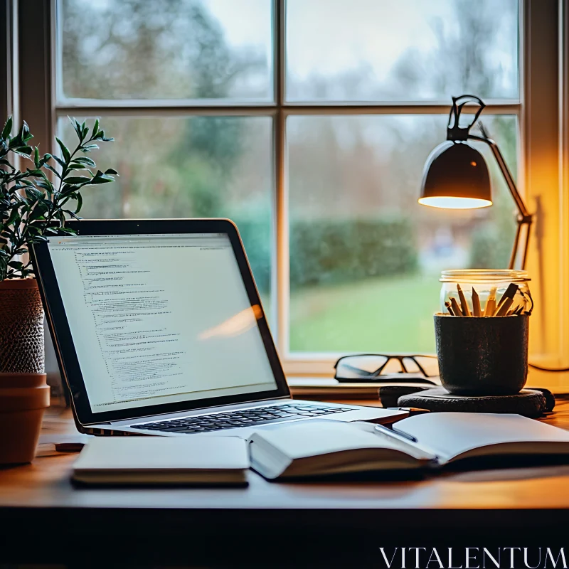 Cozy Home Office Setup Near Window AI Image