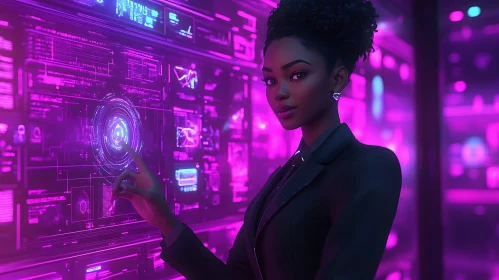 Woman and Neon Hologram