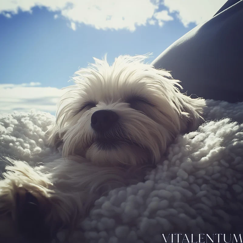 Cozy Dog Enjoying Sunlit Rest AI Image