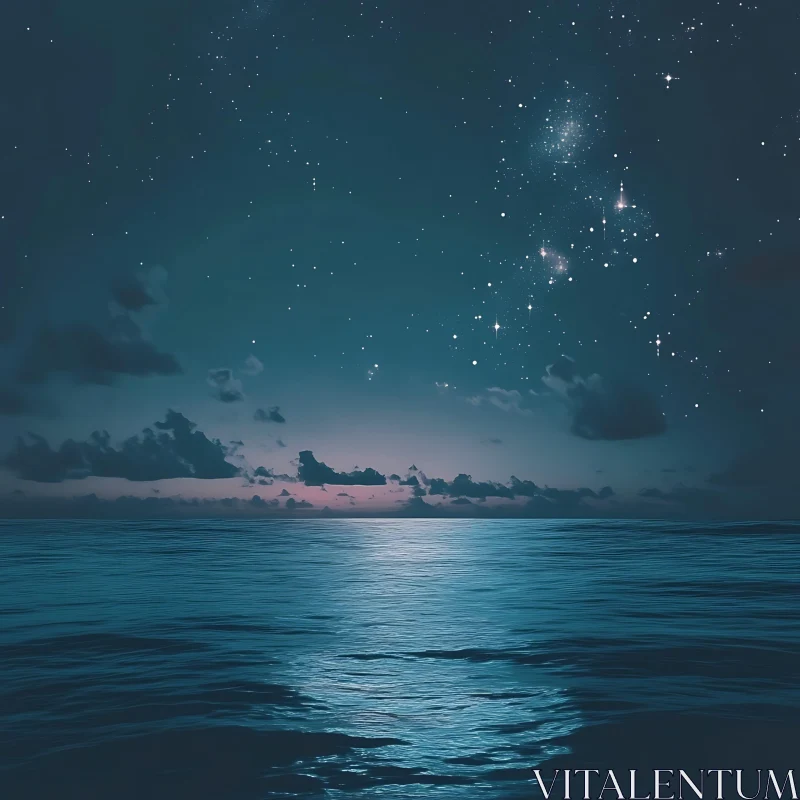 Night Sky Reflection on Calm Sea AI Image