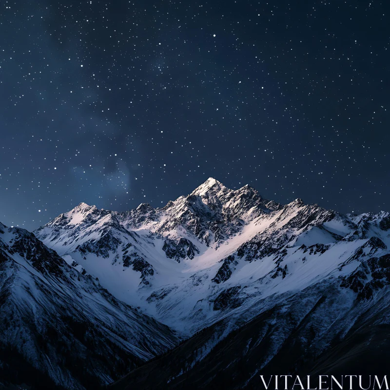 Snowy Mountains Under a Starry Sky AI Image