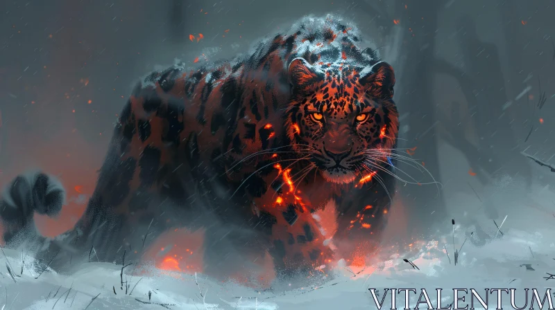 Snow Leopard with Fire Markings AI Image