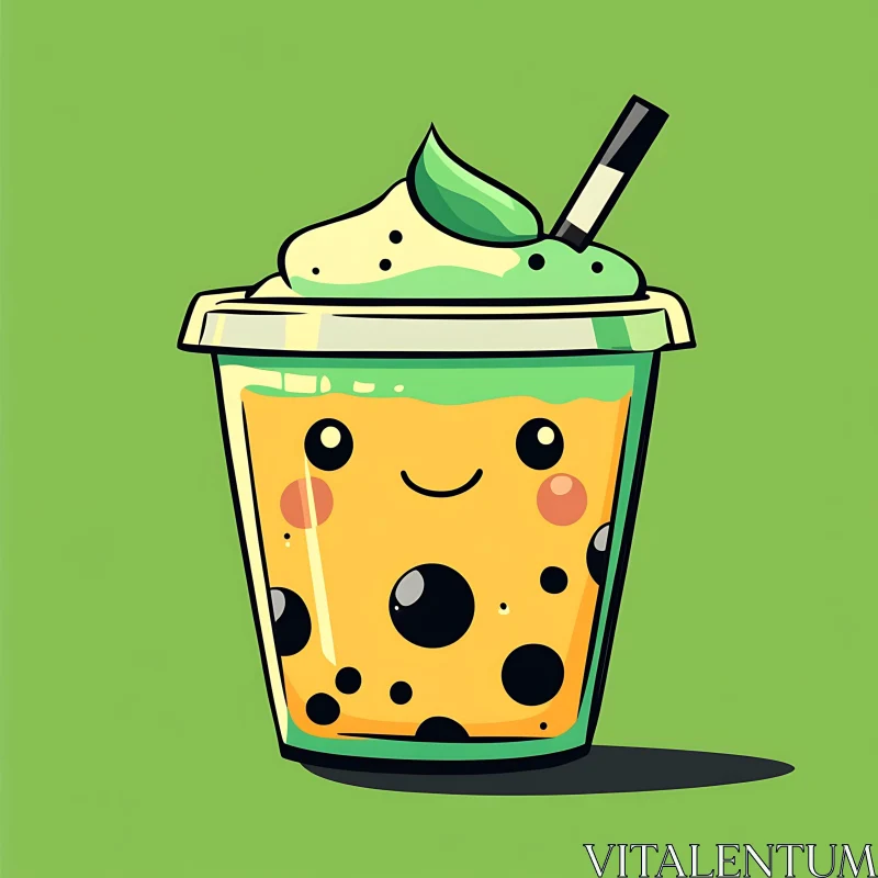 Adorable Bubble Tea Artwork with Tapioca Pearls AI Image