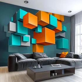 Contemporary Interior Design with Geometric Cube Wall