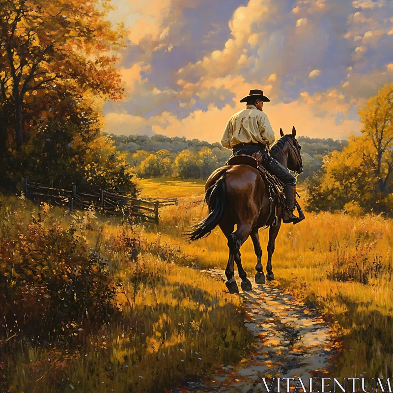 AI ART Autumn Ride: Cowboy on Horseback