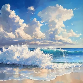 Coastal Scene with Waves and Clouds